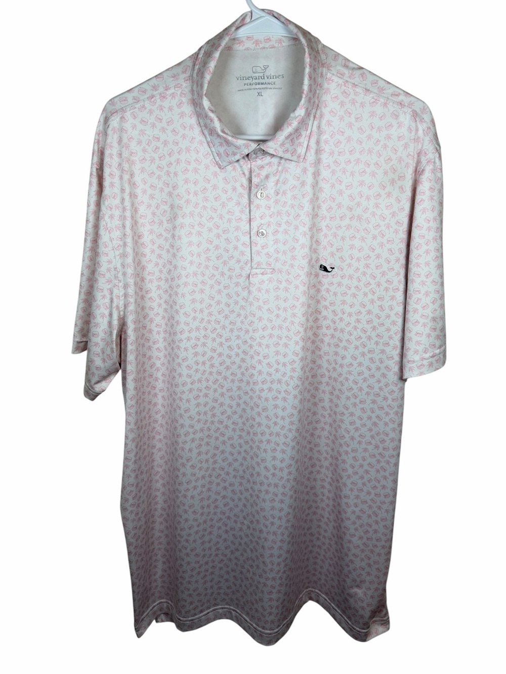 Vineyard Vines Performance Polo Pink Burger Palm Print Men’s XL Coastal Summer